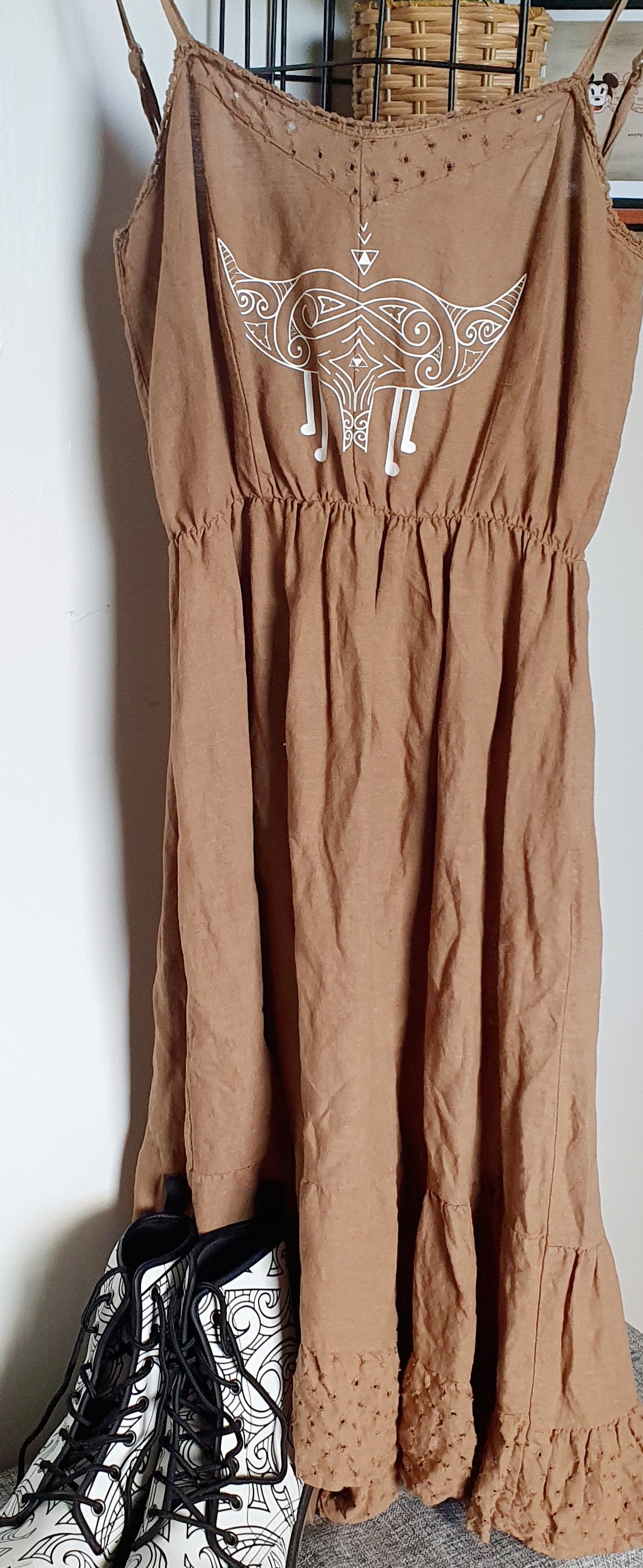 Kaitiaki Whiore - Brown Cotton Dress (s/m - 10-12 adult) *SALE