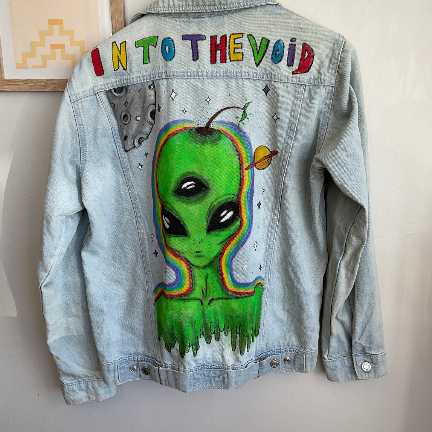 Hand painted Upcycled Boohoo Denim Jacket (S/M)