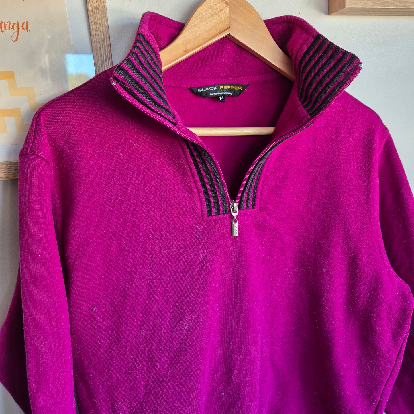 Vintage Black Pepper Quater Zip, Collared Crew (Women’s 14)