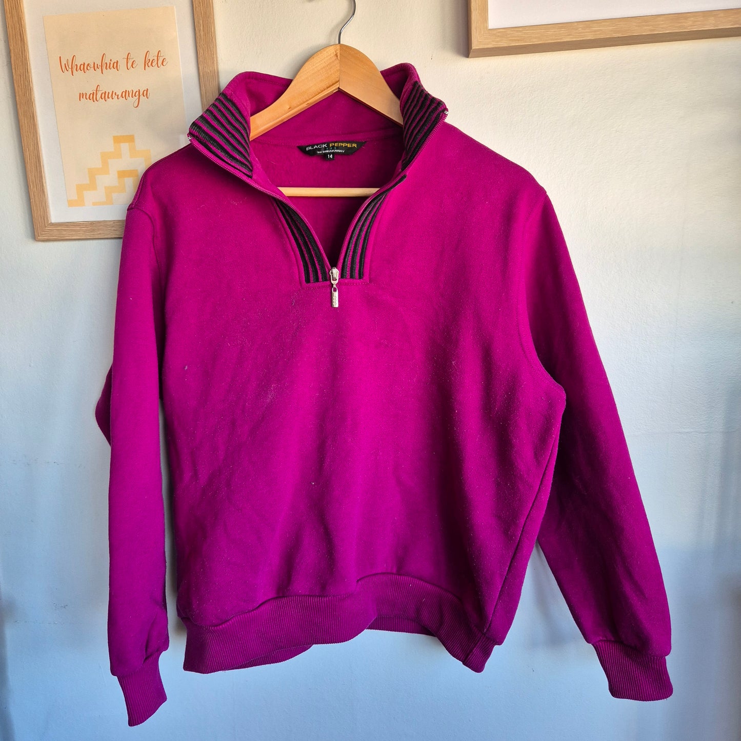 Vintage Black Pepper Quater Zip, Collared Crew (Women’s 14)