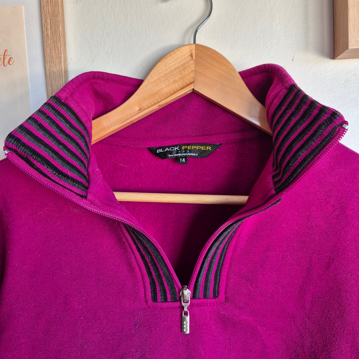 Vintage Black Pepper Quater Zip, Collared Crew (Women’s 14)