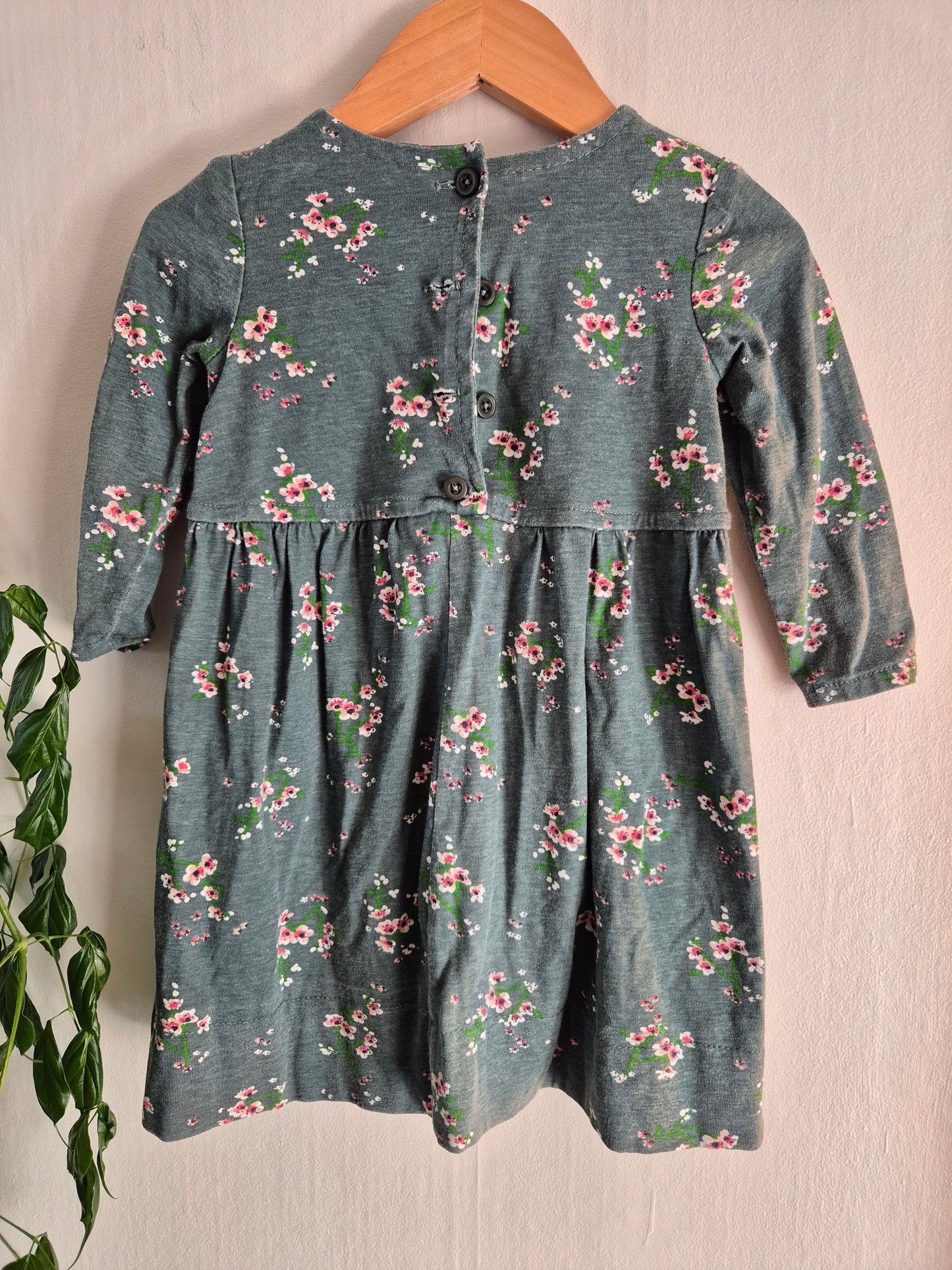 Handmade Floral Sage Dress (1y)