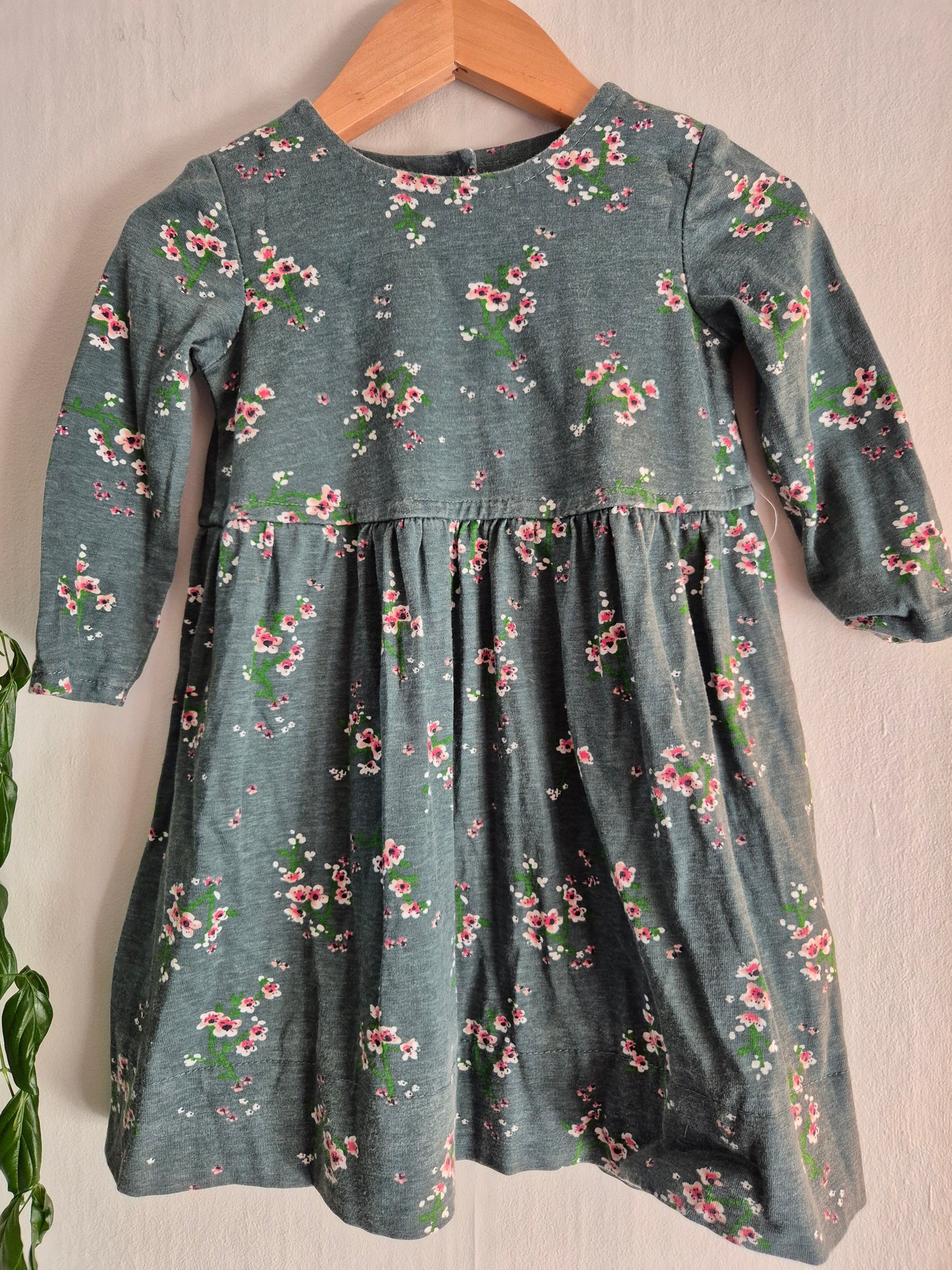 Handmade Floral Sage Dress (1y)