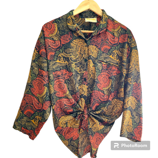 Vintage Watermelon Paisley Satin Blouse (OSFA) *SALE