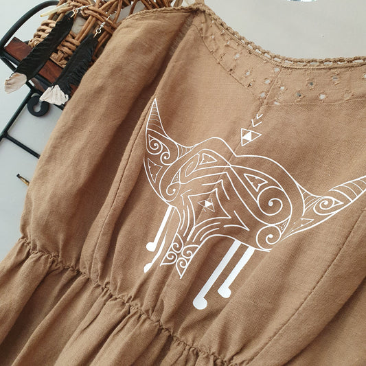 Kaitiaki Whiore - Brown Cotton Dress (s/m - 10-12 adult) *SALE